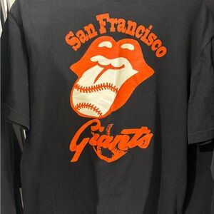 VTG SF Giants & Rolling Stones Mens M Black Short Sleeve Shirt 20” X 26”